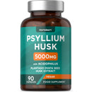 Psyllium Husks Capsules with Probiotic 5000mg | Fibre Supplement with Acidophilus Probiotic 2 Million CFU | Plantago Ovata Natural Extract | 90 Vegan Capsules | by Horbaach