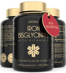 SuperSelf Gentle Iron Tablets 17mg - High Strength Iron Supplements for Women & Men with Vitamin C - Ferrous Iron Bisglycinate for High Absorption - 60 Vegan Tablets - Energy Tablets for Tiredness and Fatigue