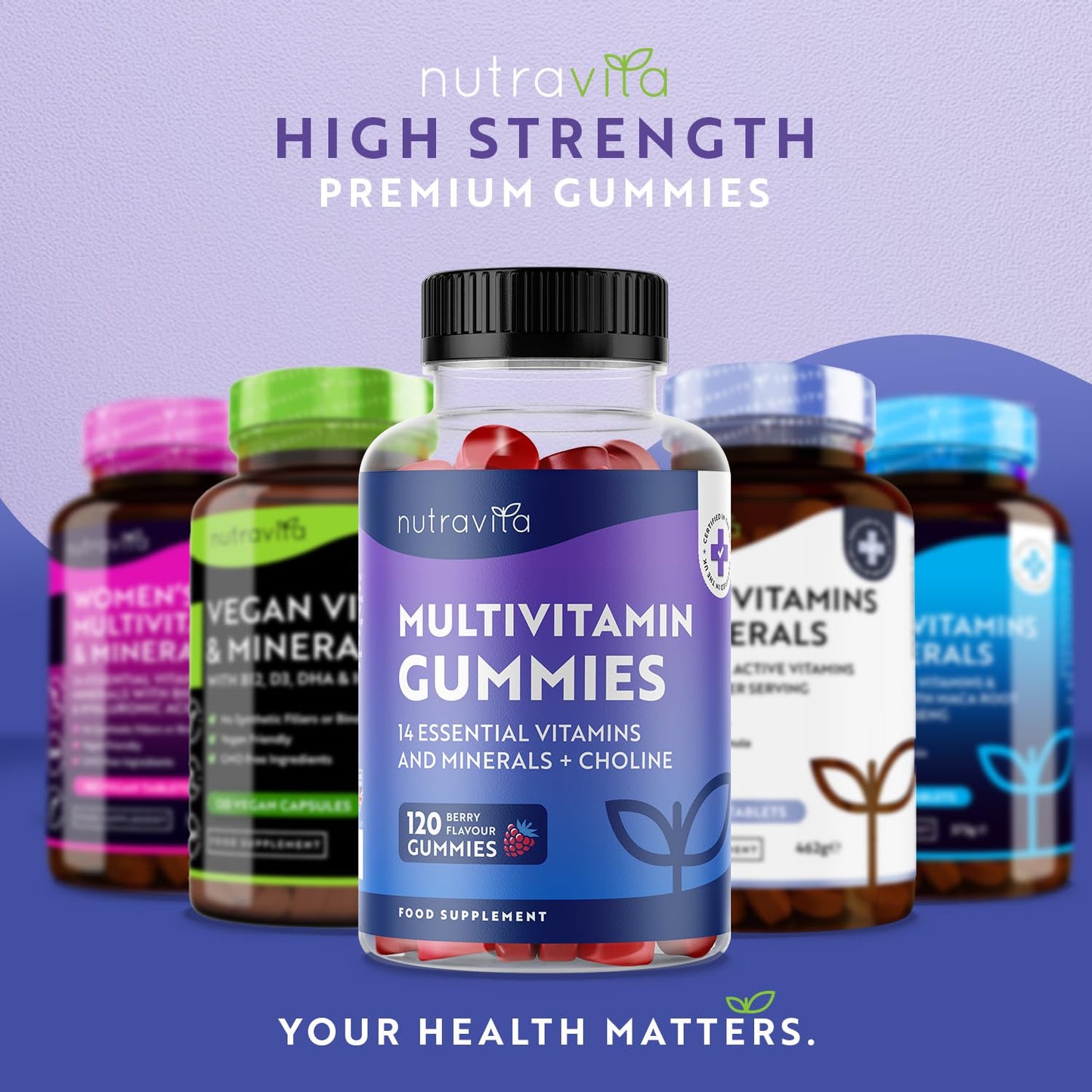 Multivitamin Gummies for Women and Men - 120 Vegan Gummies (4 Month Supply) - 14 Essential Vitamins & Minerals - Vitamin C A D B12 Biotin Zinc - Berry Flavour Chewable Adult Multi Vitamins - Nutravita