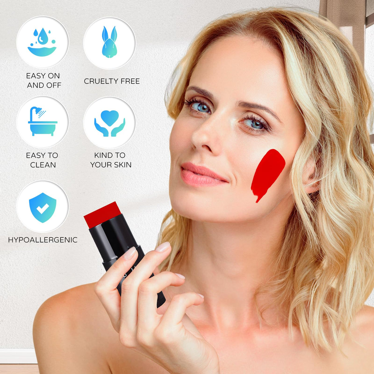 Go Ho Water Based Red Face Paint Stick Washable (1.06 Oz),Non-toxic Cream Body Paint,Full-coverage Face Body Paint Makeup Stick for Adults Theater Halloween SFX Cosplay