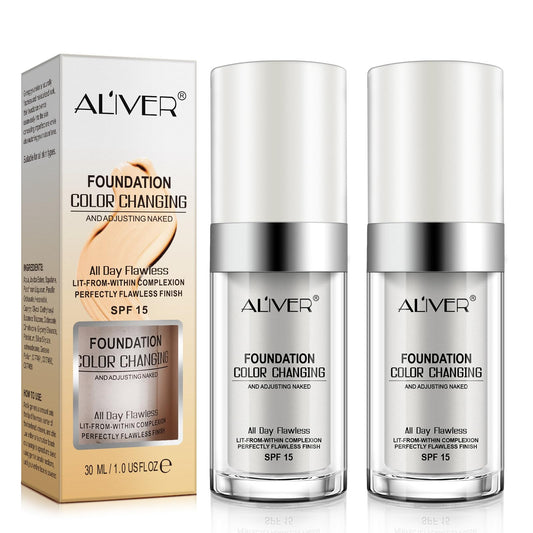 WANFAER 2PC Colour Changing and Moisturizing Foundation, Flawless Colour Changing Warm Skin Tone Foundation, Waterproof Liquid Foundation,Naturally, Long Lasting for Face Makeup
