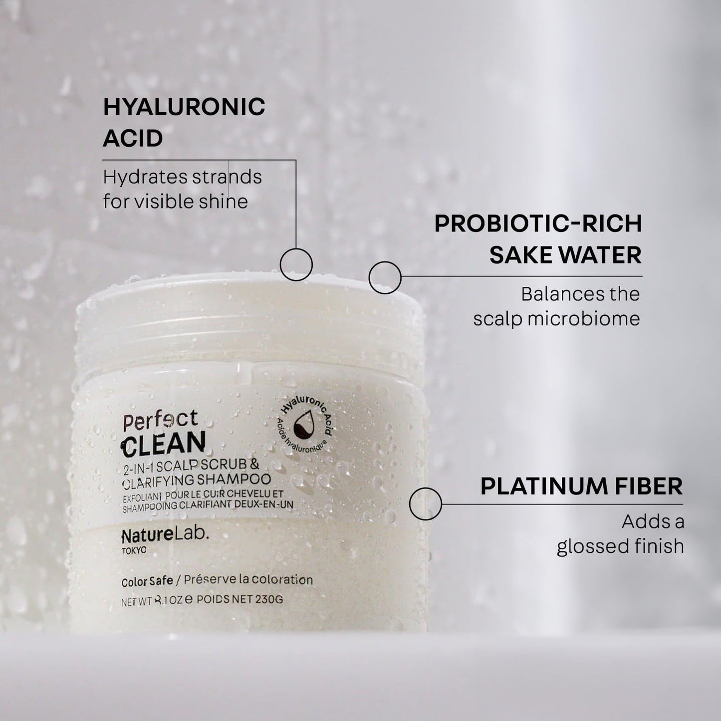NatureLab Perfect Shine Scalp Scrub - Paraben-Free Dry Scalp Treatment + Scalp Moisturizer - 3-in-1 Gentle Foaming + Exfoliating Scrub with Grape Stem Cells, Pearl + Hyaluronic Acid (8.1 oz / 230g)