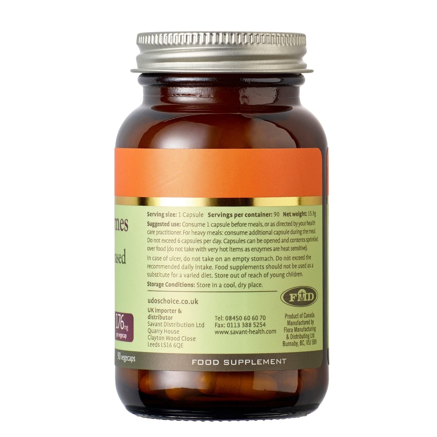 Udo's Choice Digestive Enzymes - 7 Plant Based Digestive Enzymes - Optimise The Absorption & Use of Nutrients - Vegetarian, Gluten Free & Dairy Free - 90 Vegecaps - One a Day