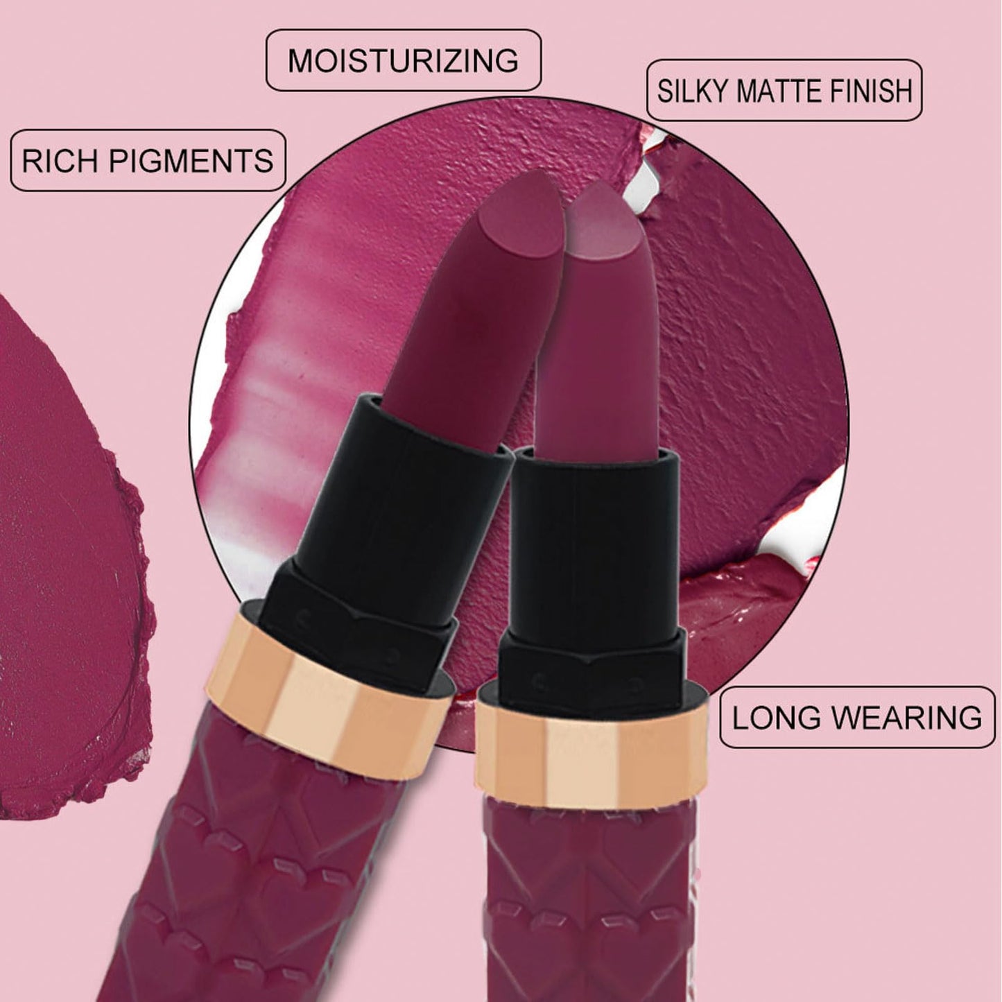 LYNTYAOU Plum Purple Lip Stick, Fuchsia Lipstick for Women Long Lasting, Silky Smooth Waterproof Moisturizing Smooth Non-Sticky Full-Coverage Lipsticks, Gift for Girls & Ladies