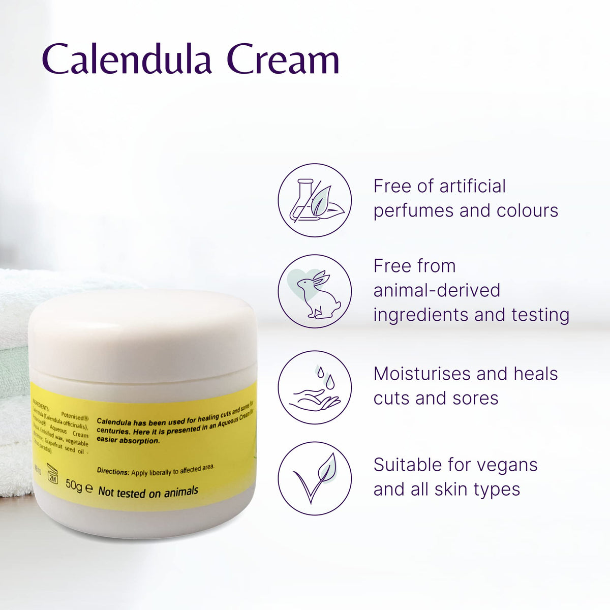 The House of Mistry Mistry's Calendula Cream 50g - Calms & Hydrates, Muti-Purpose Skin Cream for Healing Cuts, Sores and Treating Rough Skin - Additive Free, Vegan,