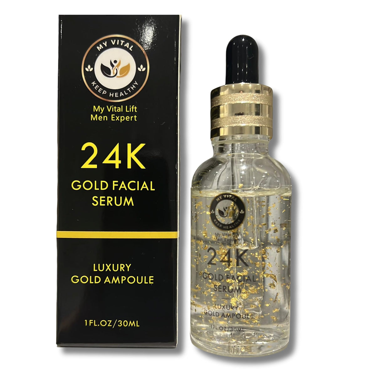 MY VITAL KEEP HEALTHY Hyaluronic Acid Serum 24K Gold 30ml – Luxurious Anti-Aging Essence for Radiant Glow, Firming, Deep Hydration & Wrinkle Smoothing for Youthful Skin – My Vital Keep Healthy