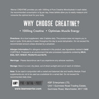 Warrior Creatine Monohydrate Tablets – 3000mg Per Serving – Supplement for Performance – Supports Muscle Growth – Unflavoured – Suitable for Men & Women – Vegan & Vegetarian Friendly (180 Capsules)