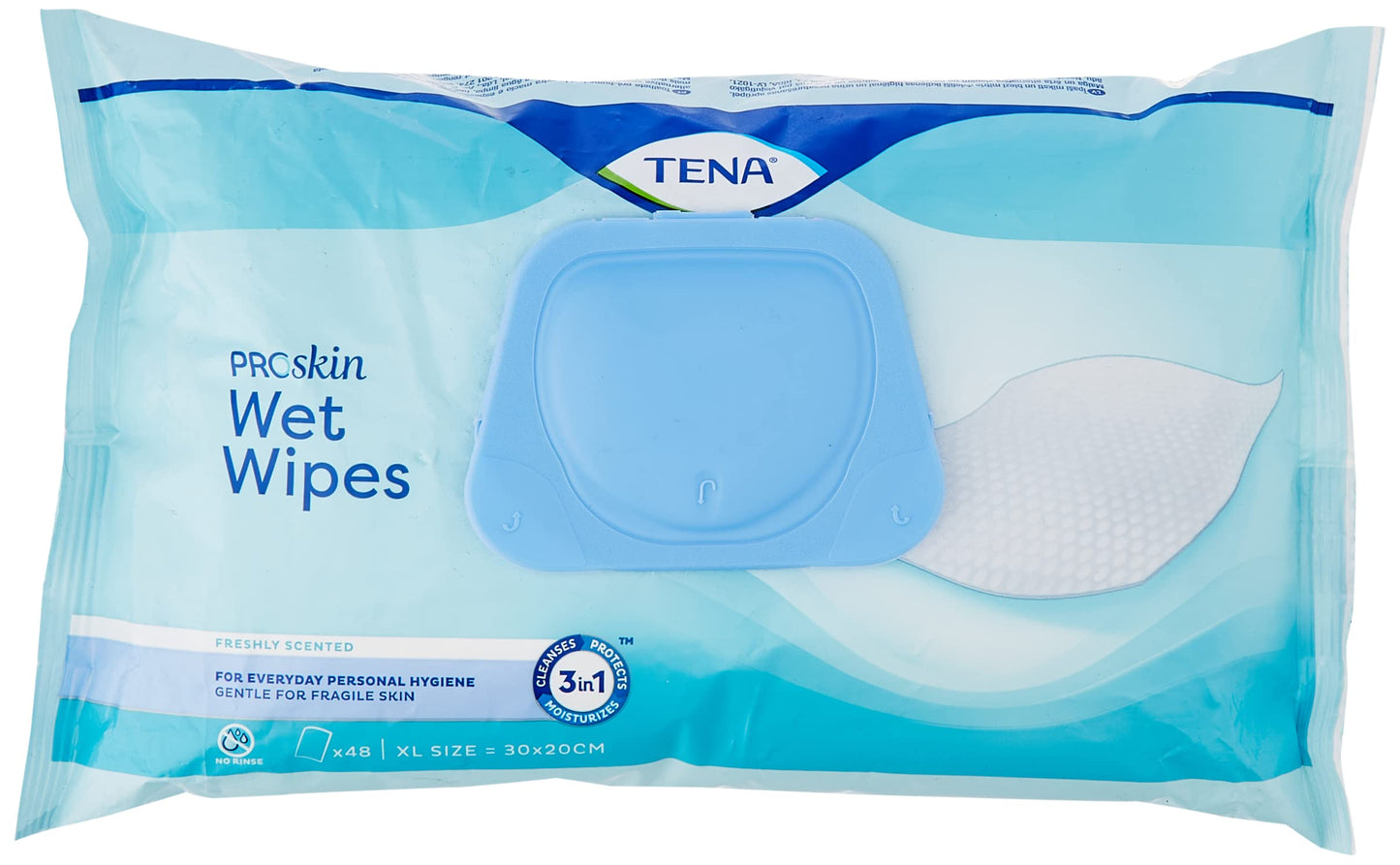TENA Tena Wet Wipes with Plastic Lid, XL Size: 30 x 20 cm, 48 Wipes (Pack of 1)
