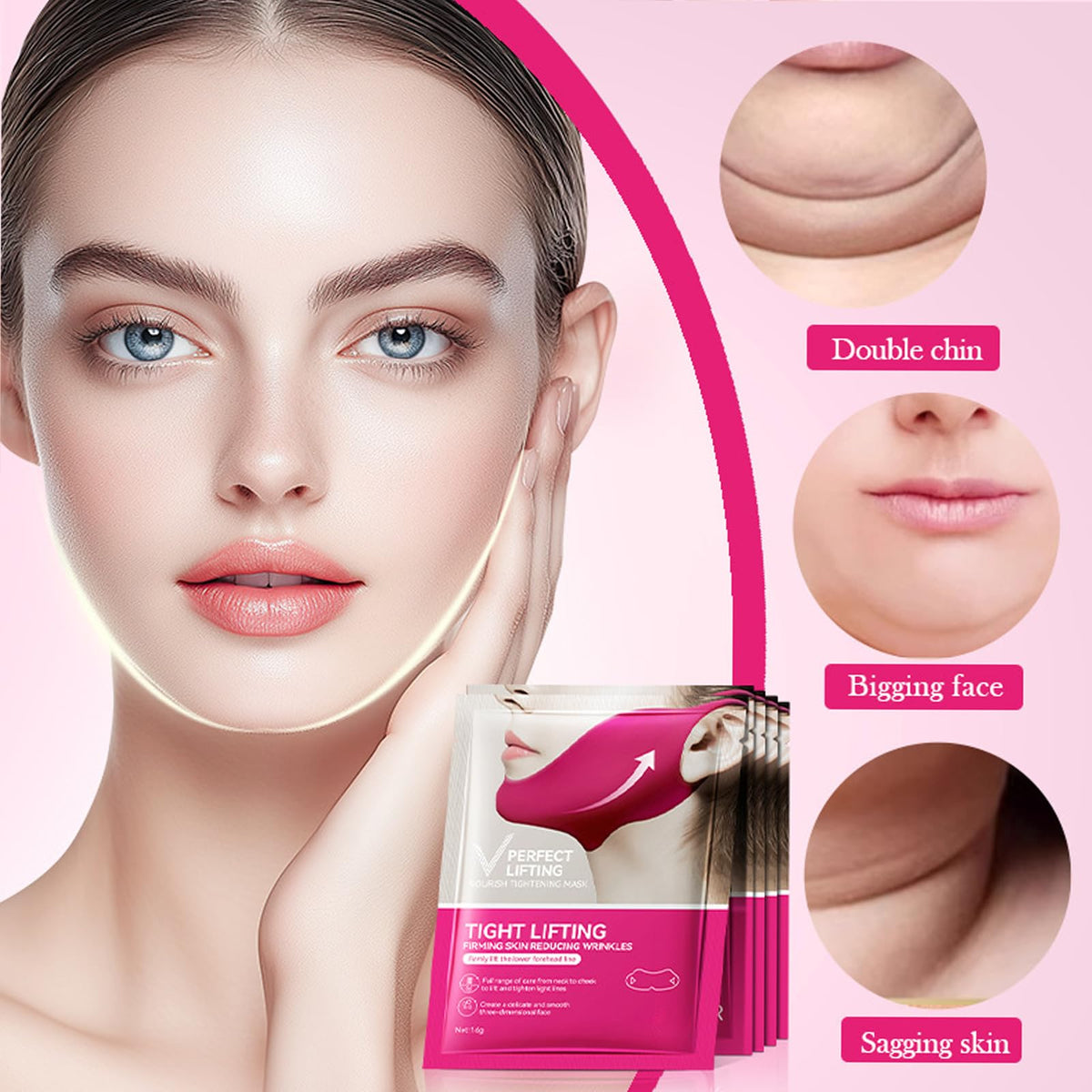 AurolaGlow Collagen Face Masks Face Lift Tape V-Line Collagen Face Mask for Lifting Double Chin & Defining Jawline Firming & Tightening Skin- 3pcs