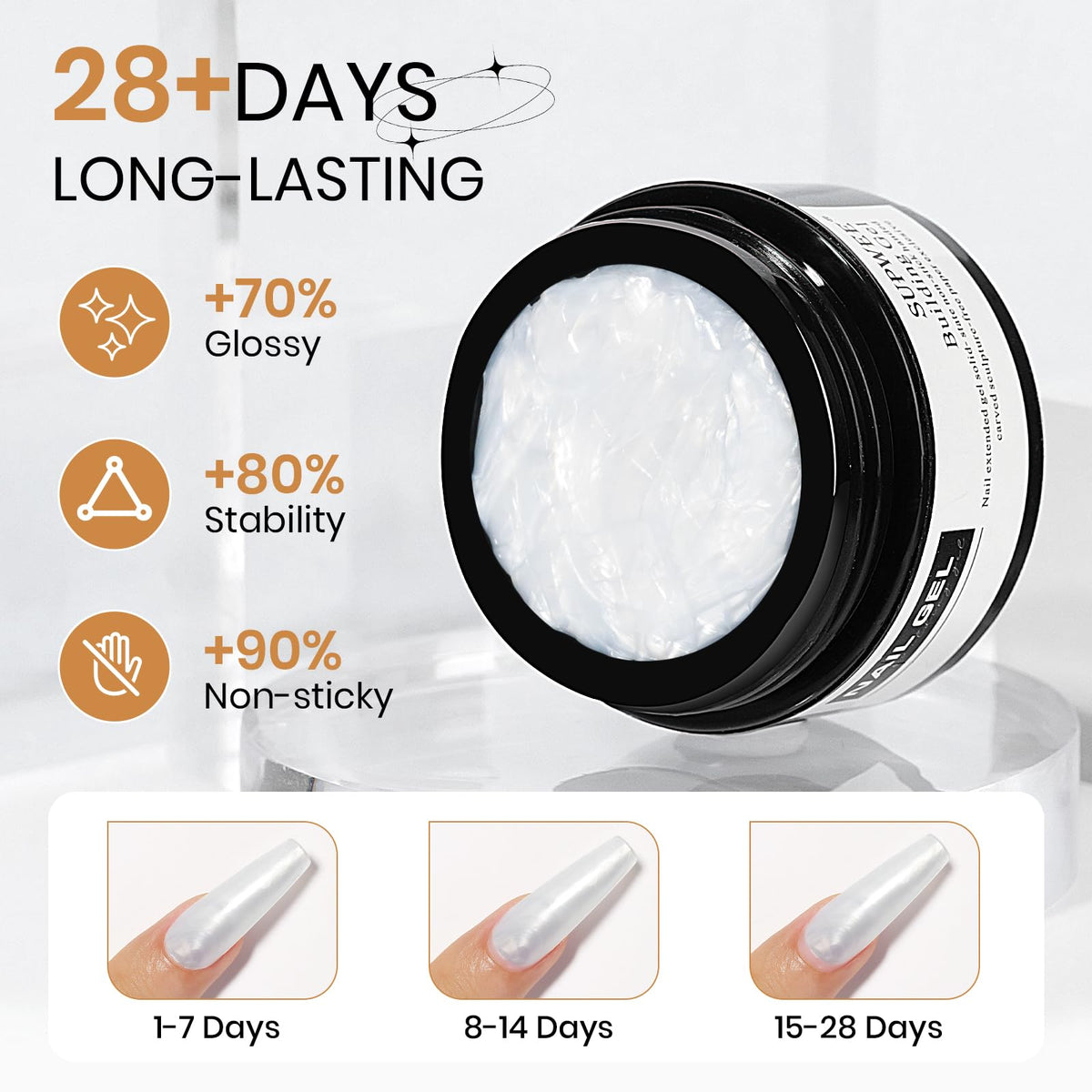 SUPWEE Solid Builder Gel, Pearl White 3D Sculpture Gel Nail Art Non-Stick Hand Nail Extension Varnish for Carving Patterns Decoration DIY Home Salon Manicre