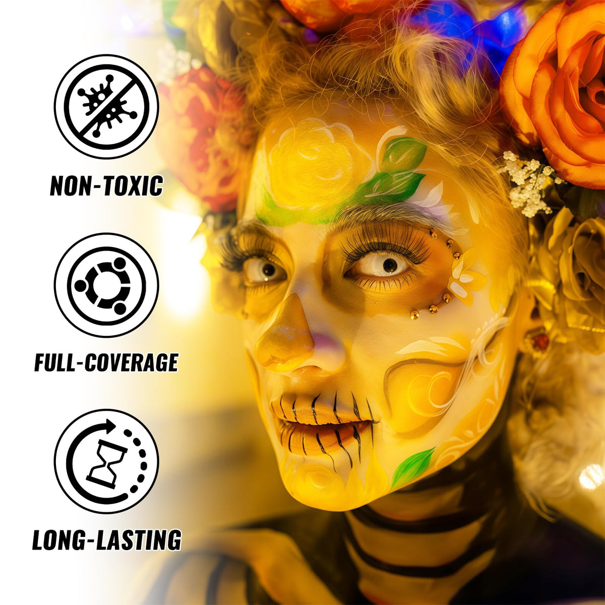 YBUETE Yellow Oil Based Face Body Paint Stick, Non-toxic Full-coverage Face Painting for Halloween Lion Tiger Minions Stage Zombie Cosplay SFX Makeup, Waterproof Cream Yellow Body Painting for Adults