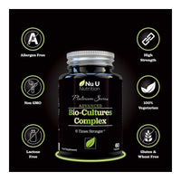 Bio Cultures Probiotics 60 Billion CFU - 60 Capsules - 2 Month Supply - 5 Active Vegetarian Strains with Lactobacillus Acidophilus & Bifidobacterium - Gut Supplements for Women & Men - Nu U Nutrition