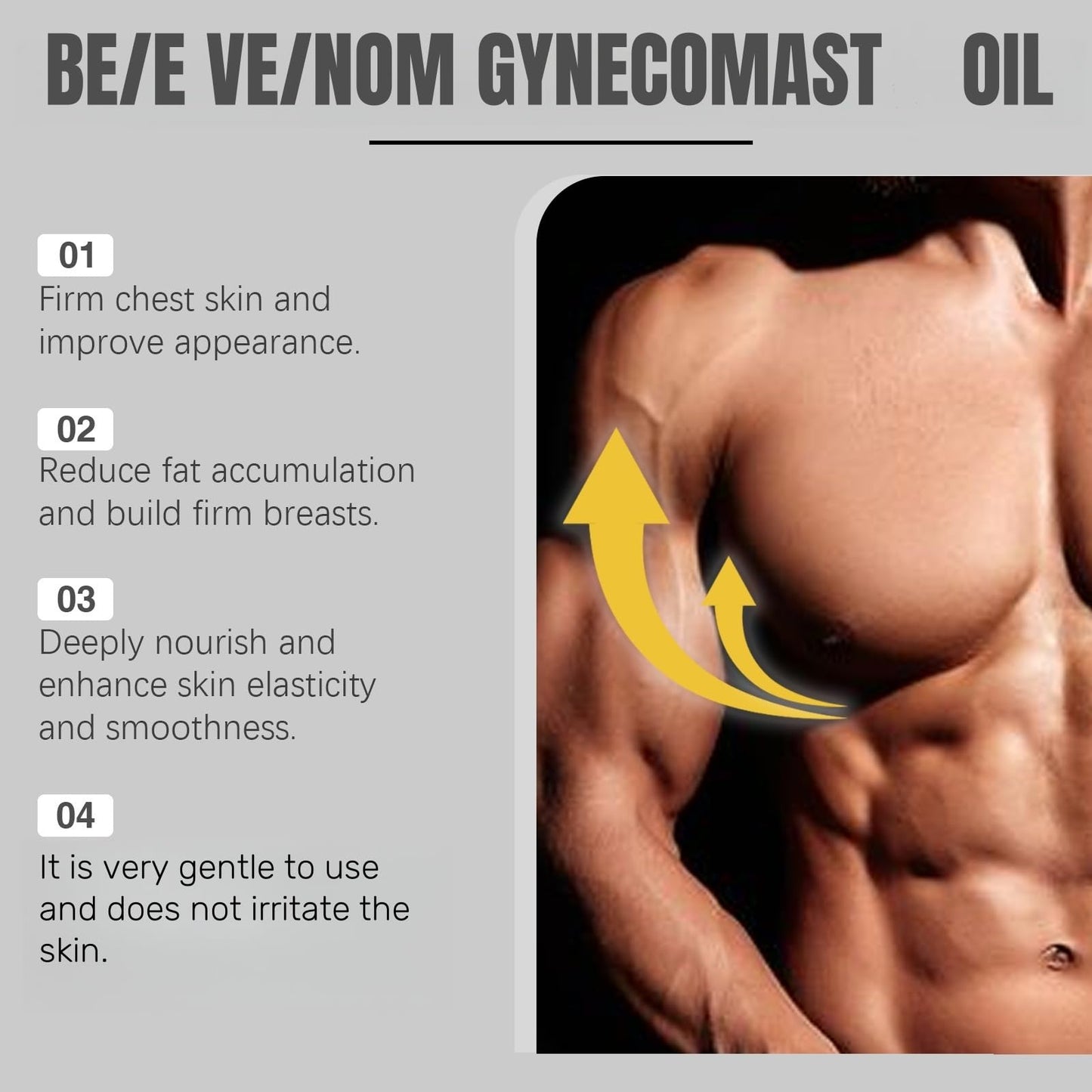 CiLiHai Therm/ofirm Be/e Ven/om Gyneco/mastia Oil,Men's Chest Muscle Oil with Tightening Formula,Gyneco/mastia Heating Oi/l for Strengthening Chest Muscles,Che/st Mus/cle O/il for Body Build & Firming