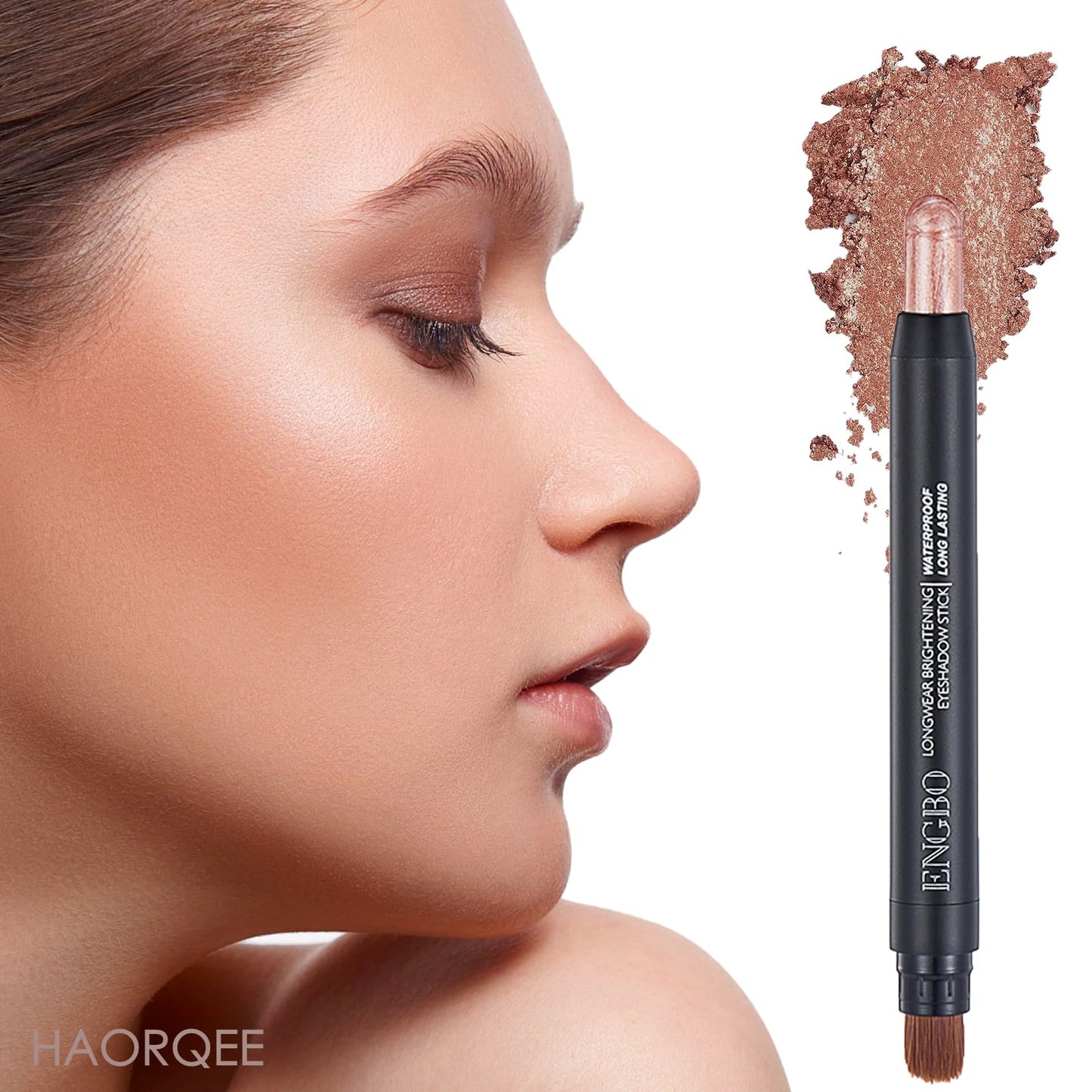 HAORQEE Eyeshadow Stick, Glitter Gold Eye Shadow Pen Cream Metallic Shimmer Dual-Ended Eyeshadows Pencil Crayon Brighten Waterproof Long Lasting High Pigmented with Brush Eye Makeup for Women