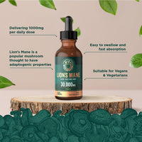 Lions Mane Supplement Liquid Drops 30,000mg | High Strength Lions Mane | from Fruiting Body | 60ml Bottle - Vegan | Wiseshrooms