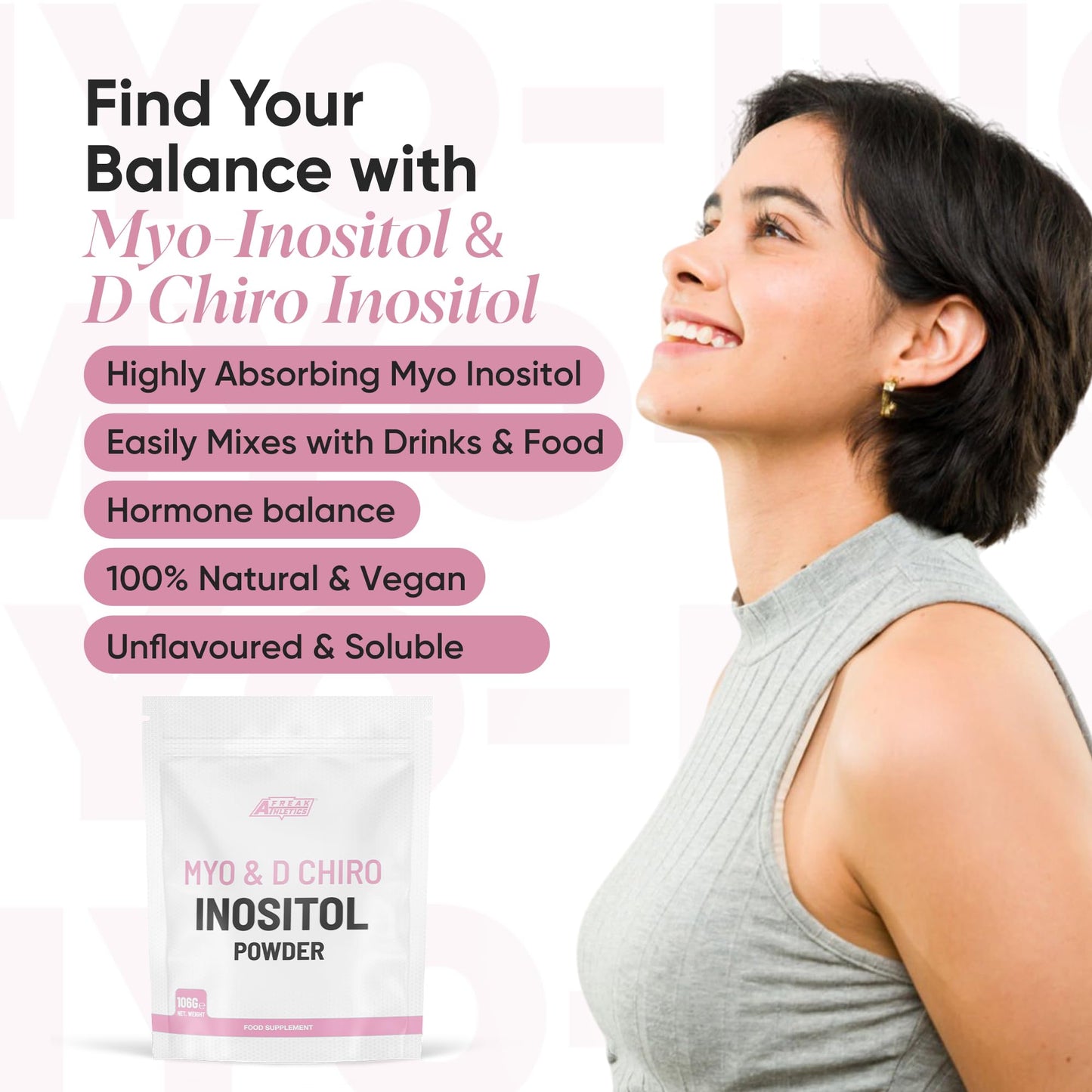Freak Athletics Myo & D Chiro Inositol Powder 106g - Supports Women with PCOS - Promotes Hormonal Balance & Normal Ovarian Function - 2100mg Myo Inositol Powder Per Serving - 50 Servings