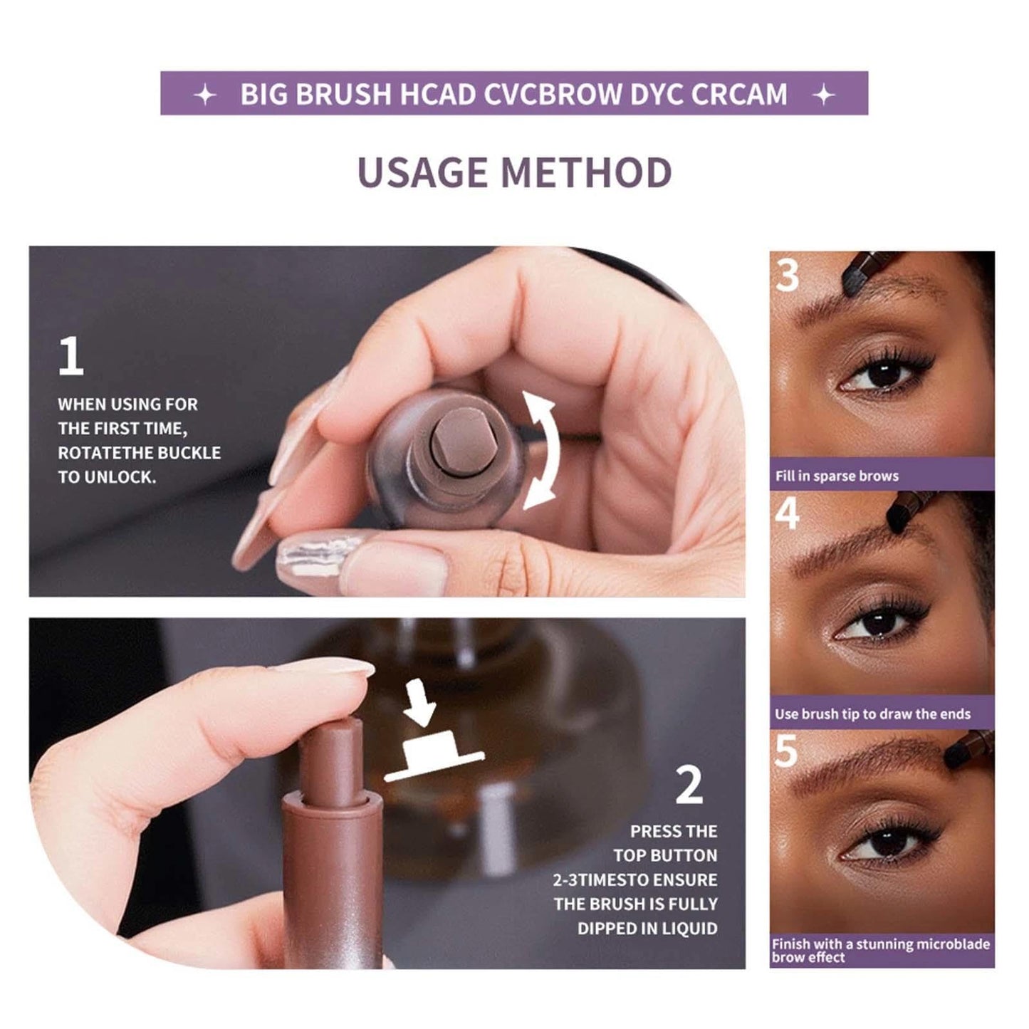 Angled Brow Brush with Microblading Pen & Pencil - Easy, Long-Lasting, Quick-Drying Eyebrow Makeup for Shaping and Filling