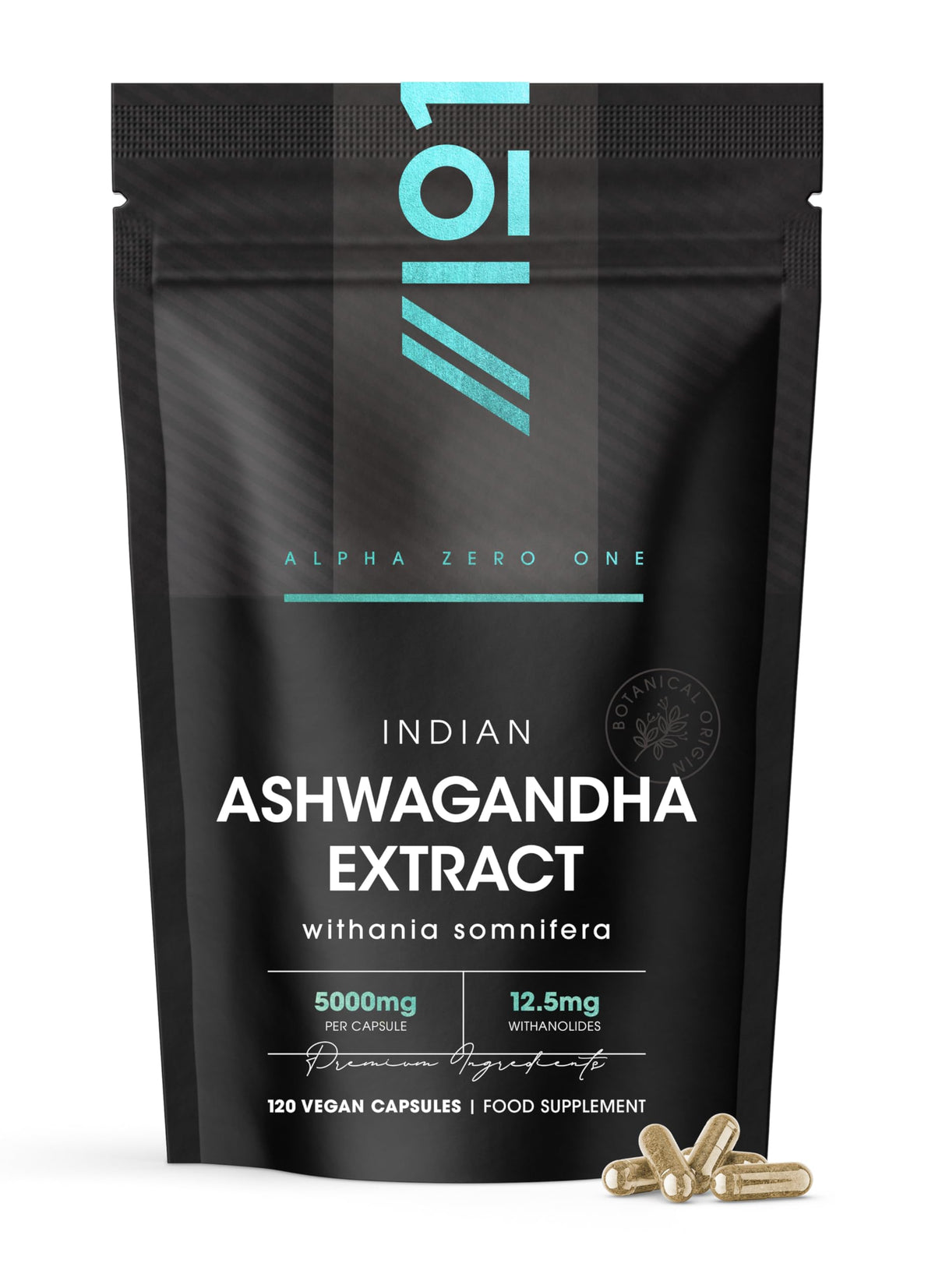 ALPHA01 Ashwagandha Extract 5000mg - 5% Withanolides (12.5mg) - 120 Vegan Capsules - Made with BioPerine® Black Pepper for Higher Bioavailability (4 Month Supply) by Alpha01
