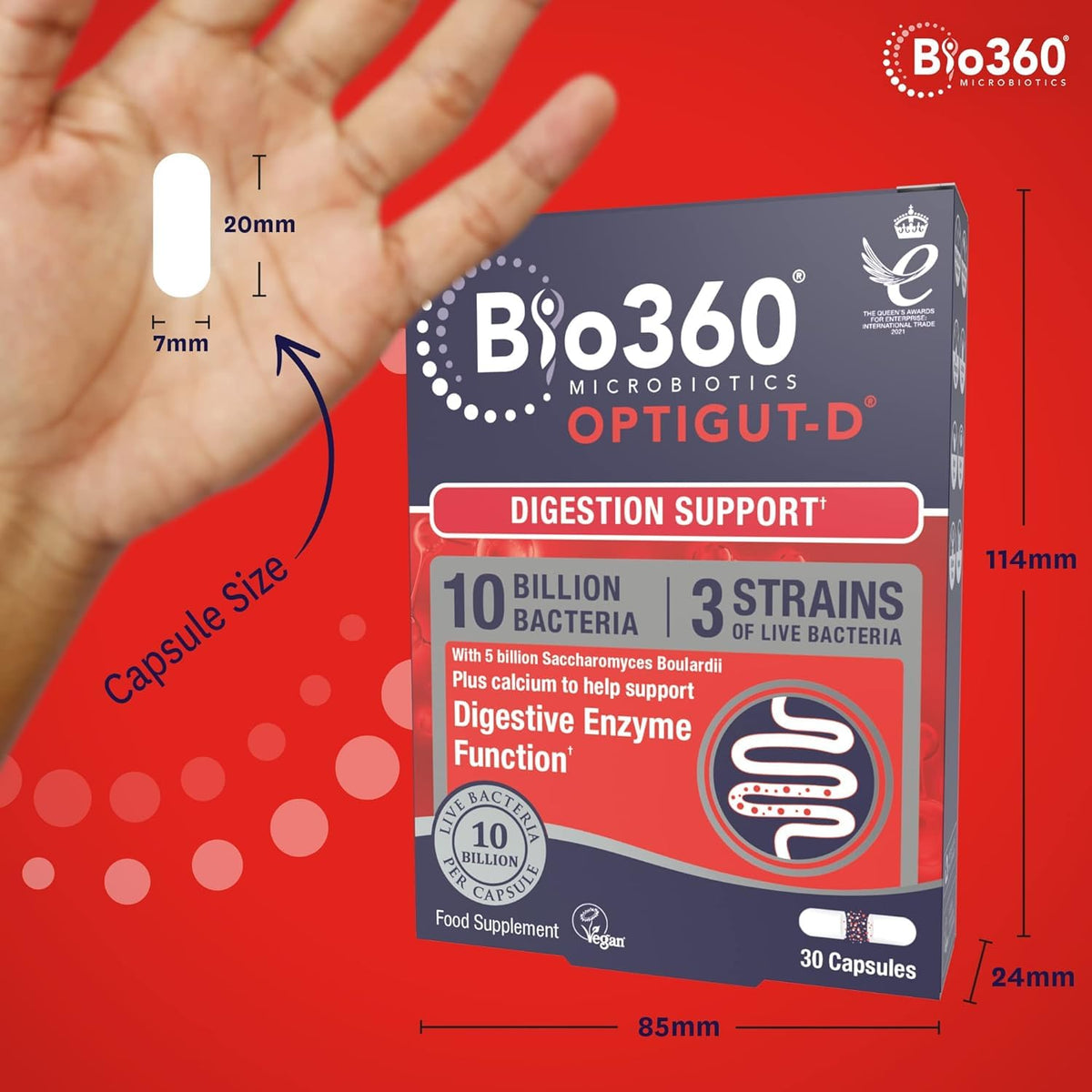Natures Aid Bio360 OptiGUT-D (10 Billion Bacteria), Digestion Support, 30 Capsules (Pack of 5)
