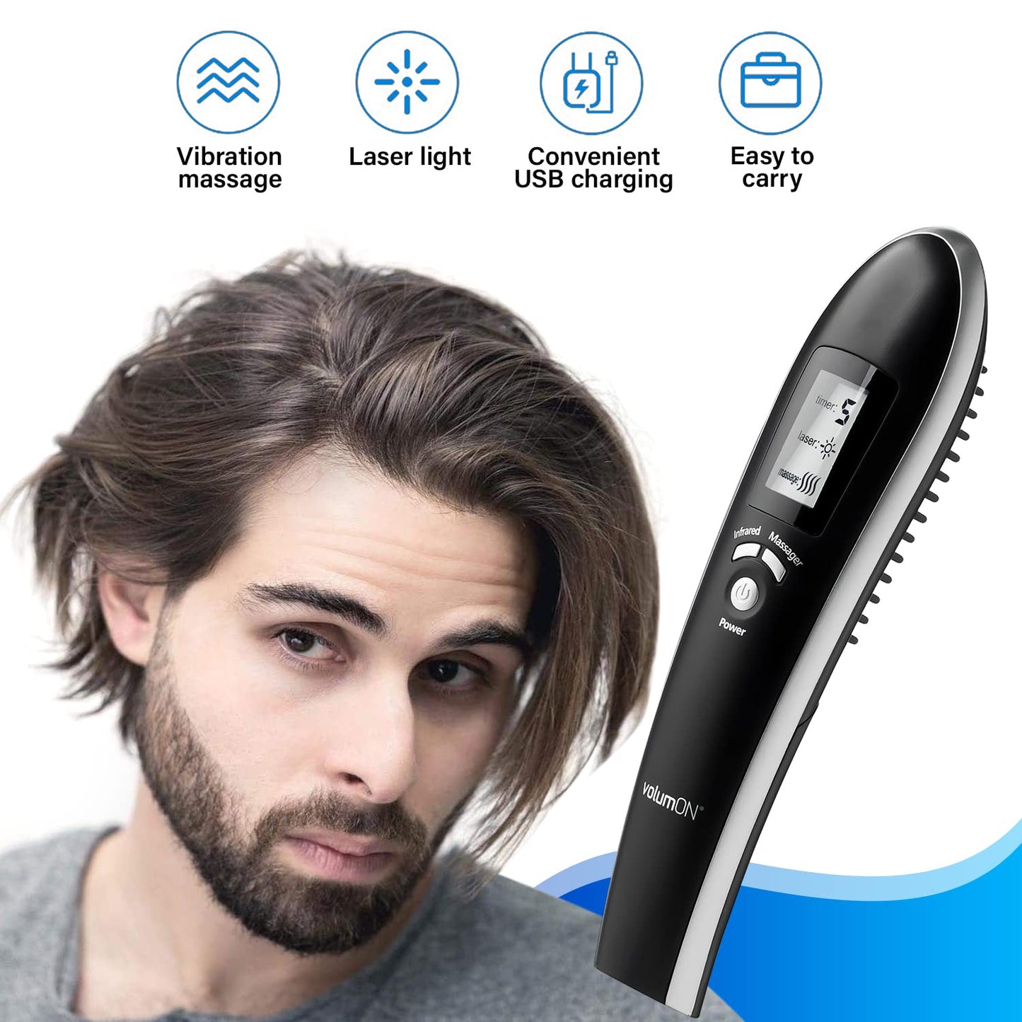 Volumon Electric Laser Massage Comb For Hair Growth Regrowth Hair Thickening & Strengthening With Massager & Infrared & Digital LCD Screen- Daily Home Use