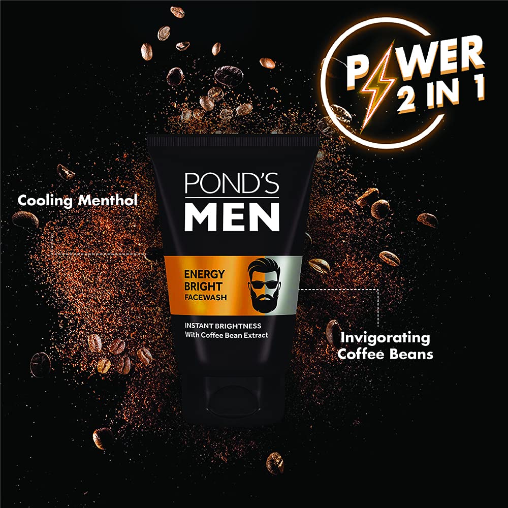 POND'S Men's Energy Bright Face Wash with Coffee Beans extract Bright Skin (100 Grams)