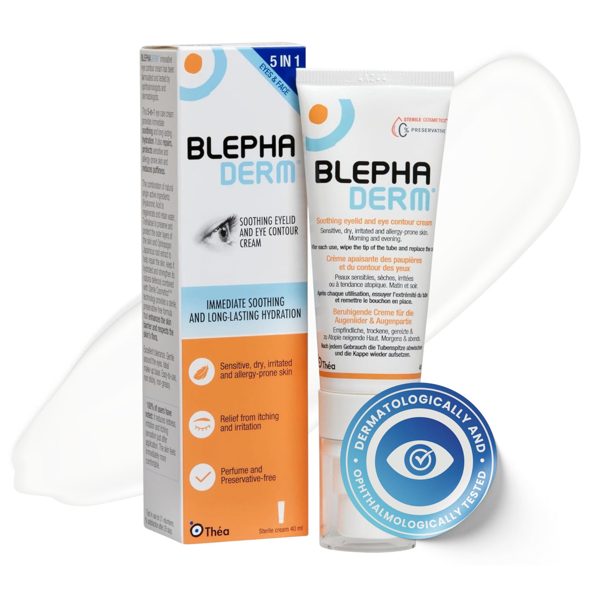 THEA PHARMA Blephaderm 5-in-1 Eyelid & Eye Contour Cream, for Sensitive Dry Skin, 40ml