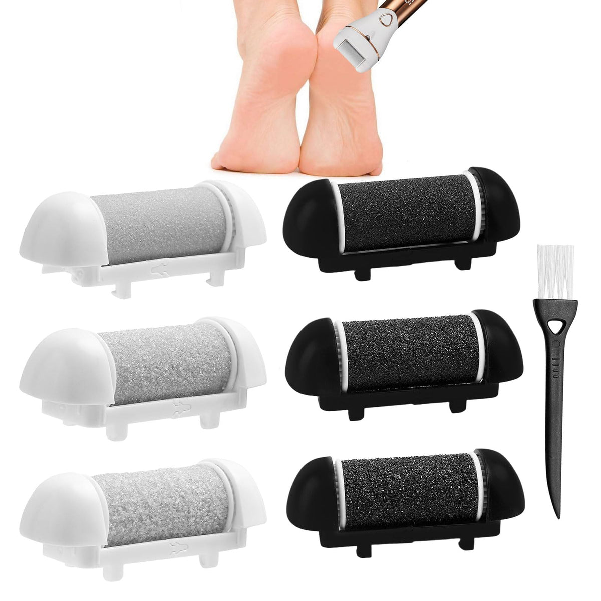 Eophmi Foot File Replacement Rollers for Scholl/Essy/Shoran/Ratukall/Pedi Foot File 2 Colour & 3 Types of Roughness Foot Files Refill, with Cleaning Brush