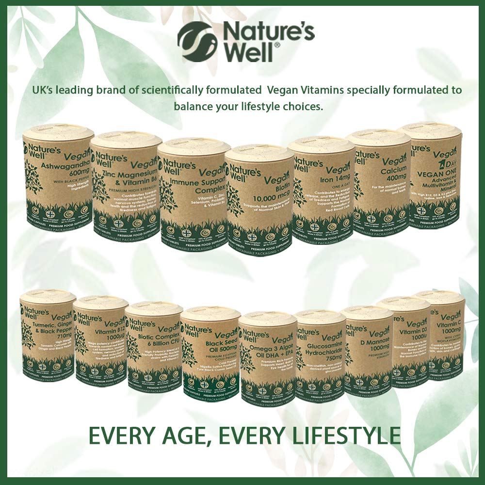 Nature's Well Vegan Multivitamins & Minerals with High Strength B12, D3 & K2, 90 Capsules – UK Made by Nature’s Well, Designed for Vegans & Vegetarians. - Pot