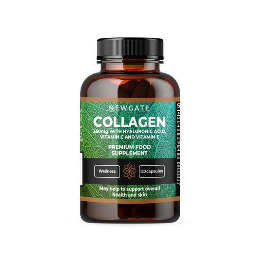 Newgate Labs Marine Collagen 350mg with Hyaluronic Acid, Vitamin C & Vitamin E - 120 High Strength Capsules - GMO Free - Halal - Made in The UK
