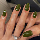 Olive Green False Nails Short Oval, SXVME Simple Acrylic Press on Nails Short, Green Fake Nails Short, Natural Solid Gel Full Cover Almond Glue on Nails For Women Fall Winter