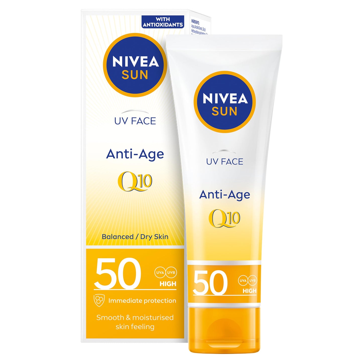 Nivea Sun NIVEA Sun UV Face Anti-Age SPF 50 (50ml), Q10 Protects Against UVA/UVB Rays and Premature Skin Ageing, Anti-Ageing Cream, Fights Fine Lines and Wrinkles