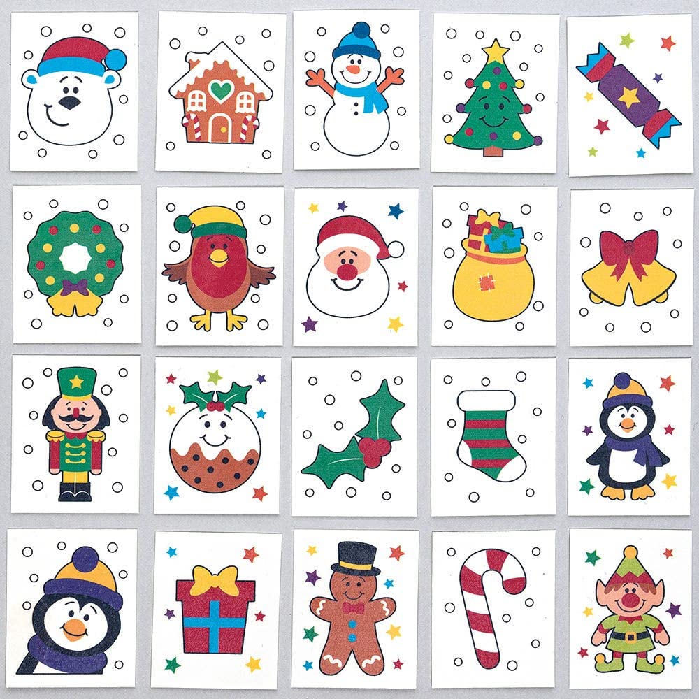 Baker Ross FX408 Christmas Chums Tattoos - Pack of 80, Temporary Tattoos for Kids, Christmas Party Bag Gifts, Xmas Toys for Kids