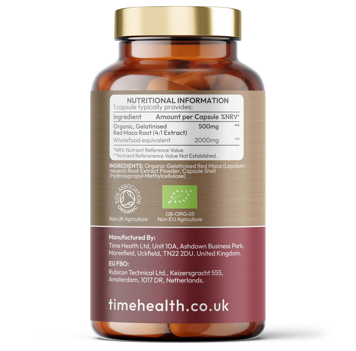 Time Health Organic Red Maca Root - 2000mg per Capsule - Peruvian Source - Gelatinized for Absorption - UK Manufactured - Pullulan (60 Capsule)