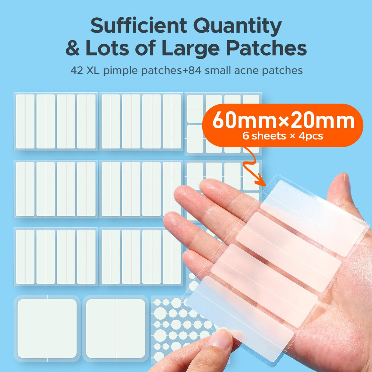 TKTK Large Pimple Patches for Face, 7 Sizes XL Acne Patches, Big Hydrocolloid Bandages for Body, Chin, Forehead, Chest, Back Zit Breakouts, Hydrocolloid Patch (7 Sizes 126 Count)