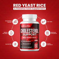 Cholesterol Support Red Yeast Rice, Nattokinase, and Monacolin K 2.6mg Daily Supplement 60 Vegetarian Capsules, 400 mg