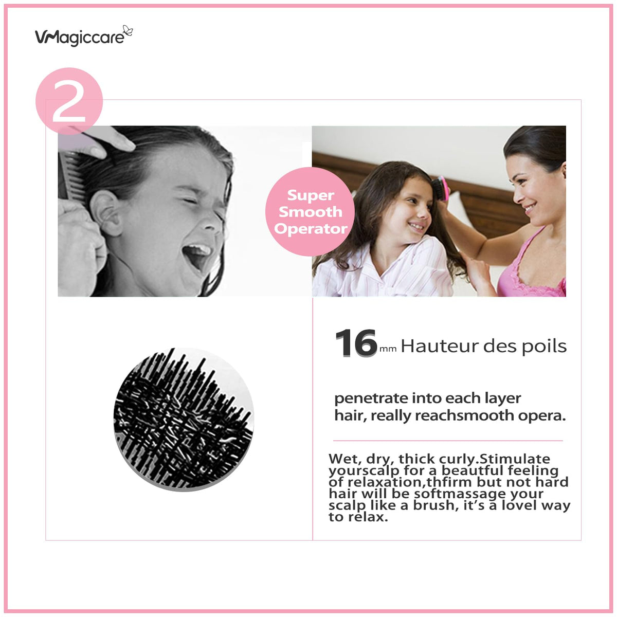 VMAGIC CARE Detangling Brush - glide the Detangler Brush through Tangled hair - Best Comb for Women, Girls, Men & Boys - Use in Wet and Dry Hair (Pink)