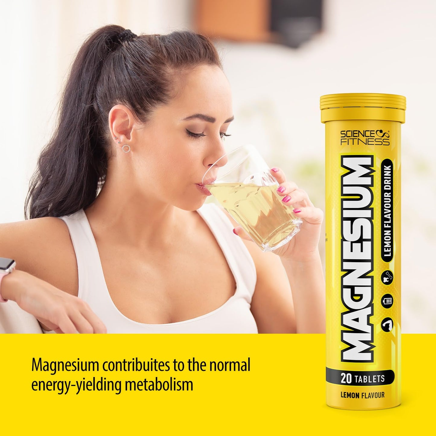 SCIENCE FITNESS Magnesium Lemon Flavour Effervescent Tablets -120 Tablets for Normal Muscle Functions, Suitable for Vegans and Vegetarians, Magnesium 375 mg per Serving
