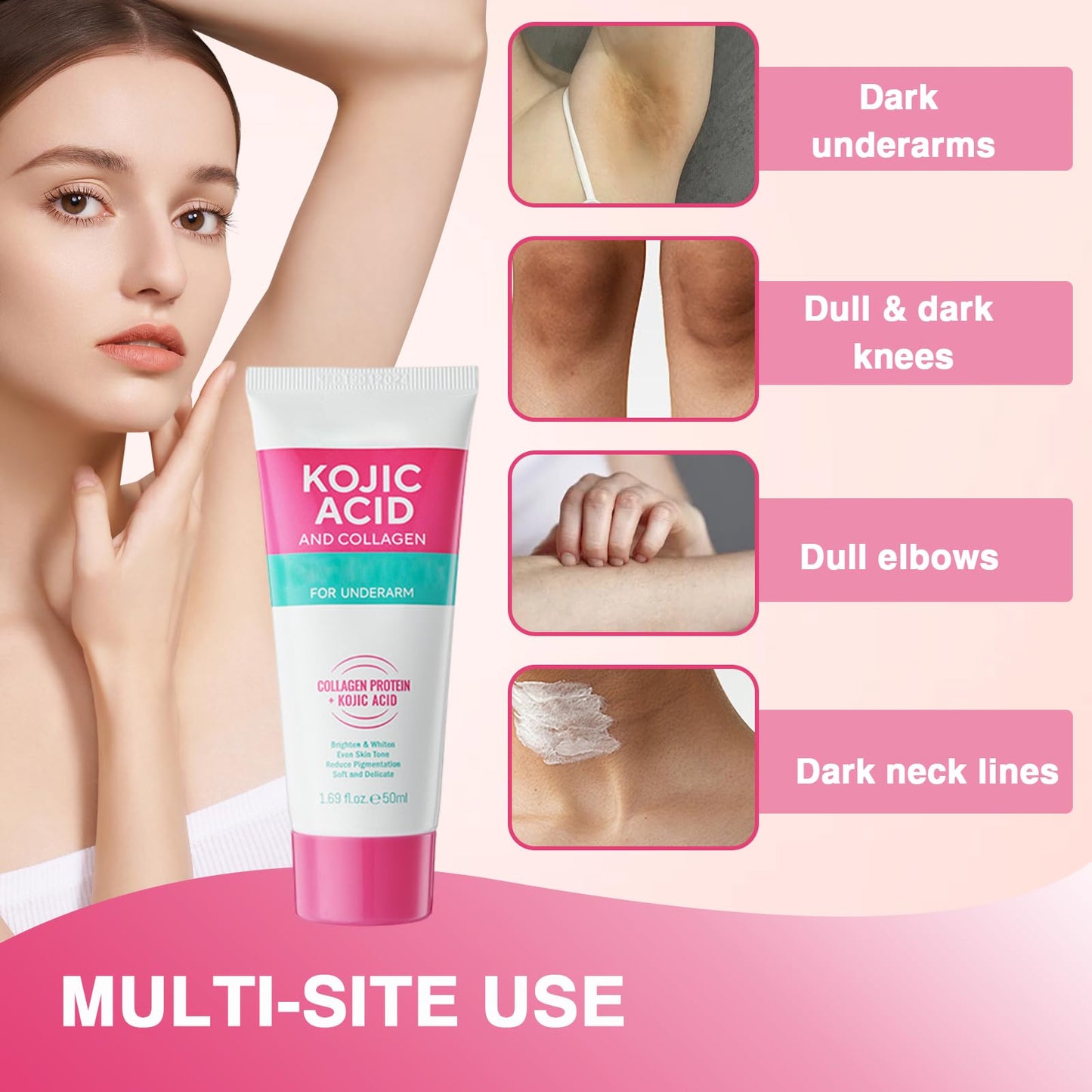 Bettinay 2 Pcs Underarm Skin Cream, Kojic Acid and Collagen Skin Cream for Intimate Area Improve Odor