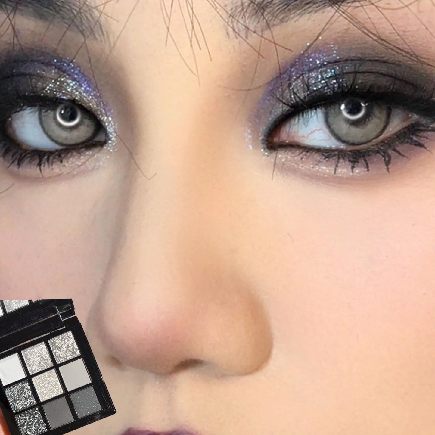 QUIWEN Black Eyeshadow Palette, Smokey Silver Glitter Eyeshadow Palette, Highly Pigmented White Grey Cold Toned Eye Shadows Pallets for Women, Long Lasting Waterproof Eye Shadows Make Up Palettes