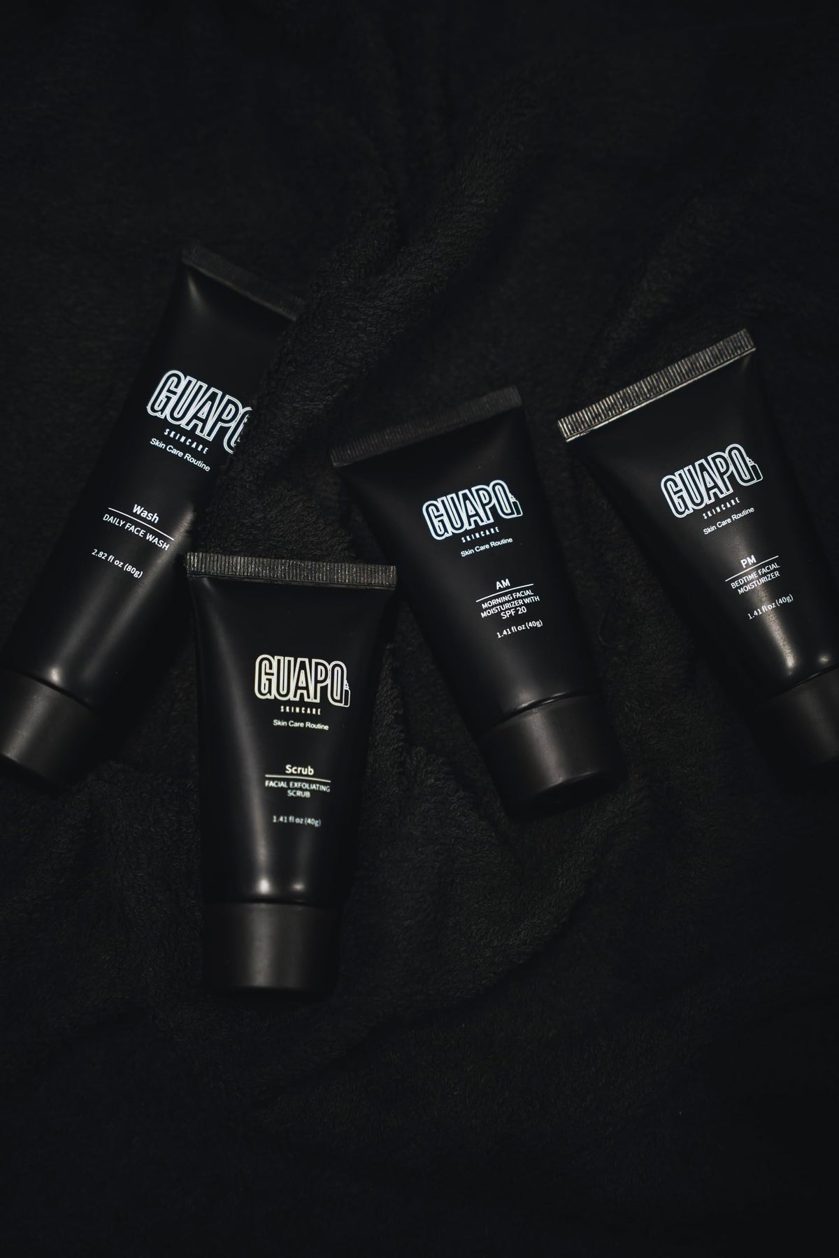 Guapo skincare Guapo Skincare - Mens Skincare Routine Facewash Kit, 4 Step Regime Including Face Wash, Facial Scrub, SPF20 Moisturiser and Nightime Lotion