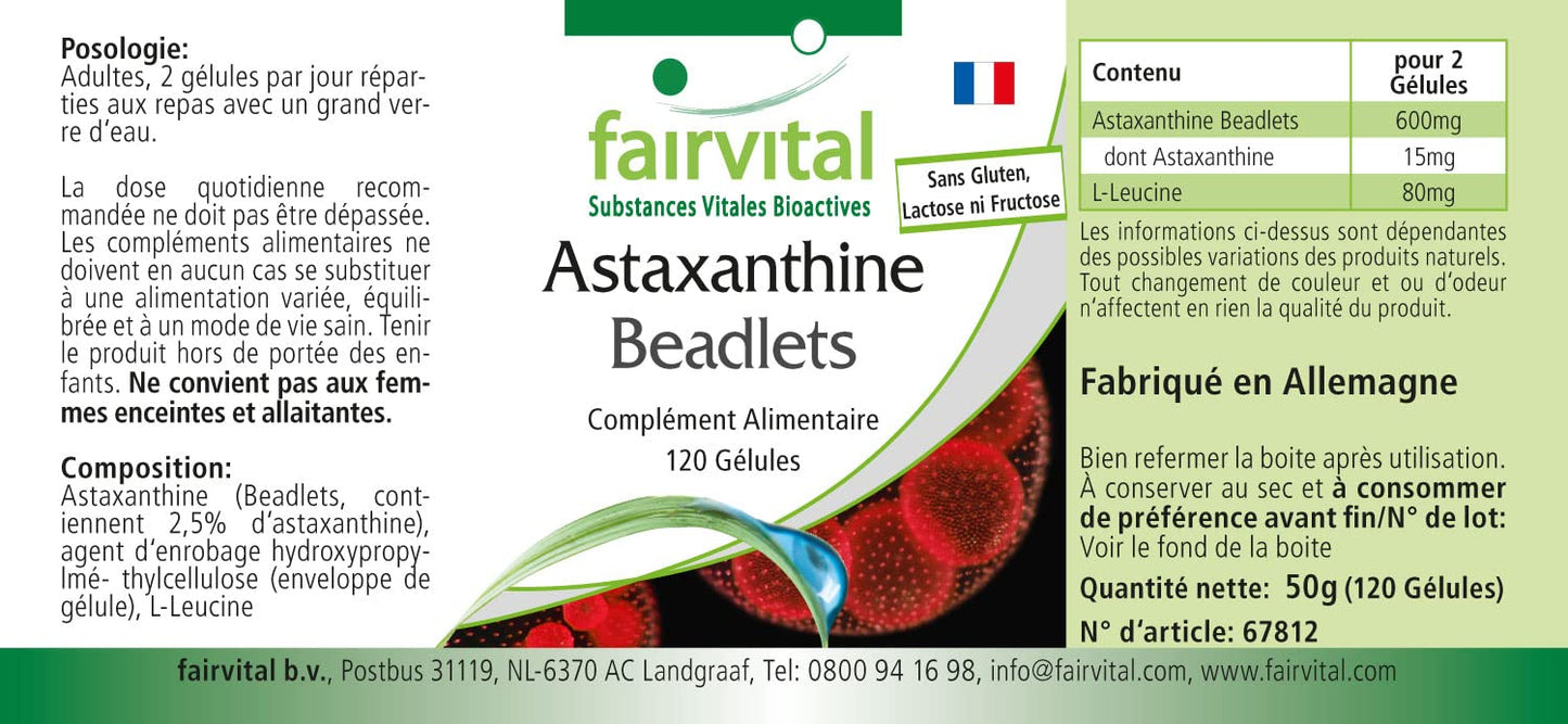 Fairvital | Astaxanthin 15mg per Day - HIGH Dosage - 120 Capsules - microencapsulated in AstaPure® beadlets