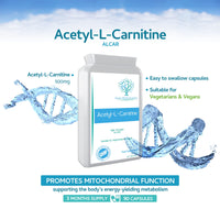 swiss bioenergetics Acetyl-L-Carnitine 500mg 90 Capsules - High-Strength ALCAR with no D-carnitine - Made in The UK - Suitable for Vegans