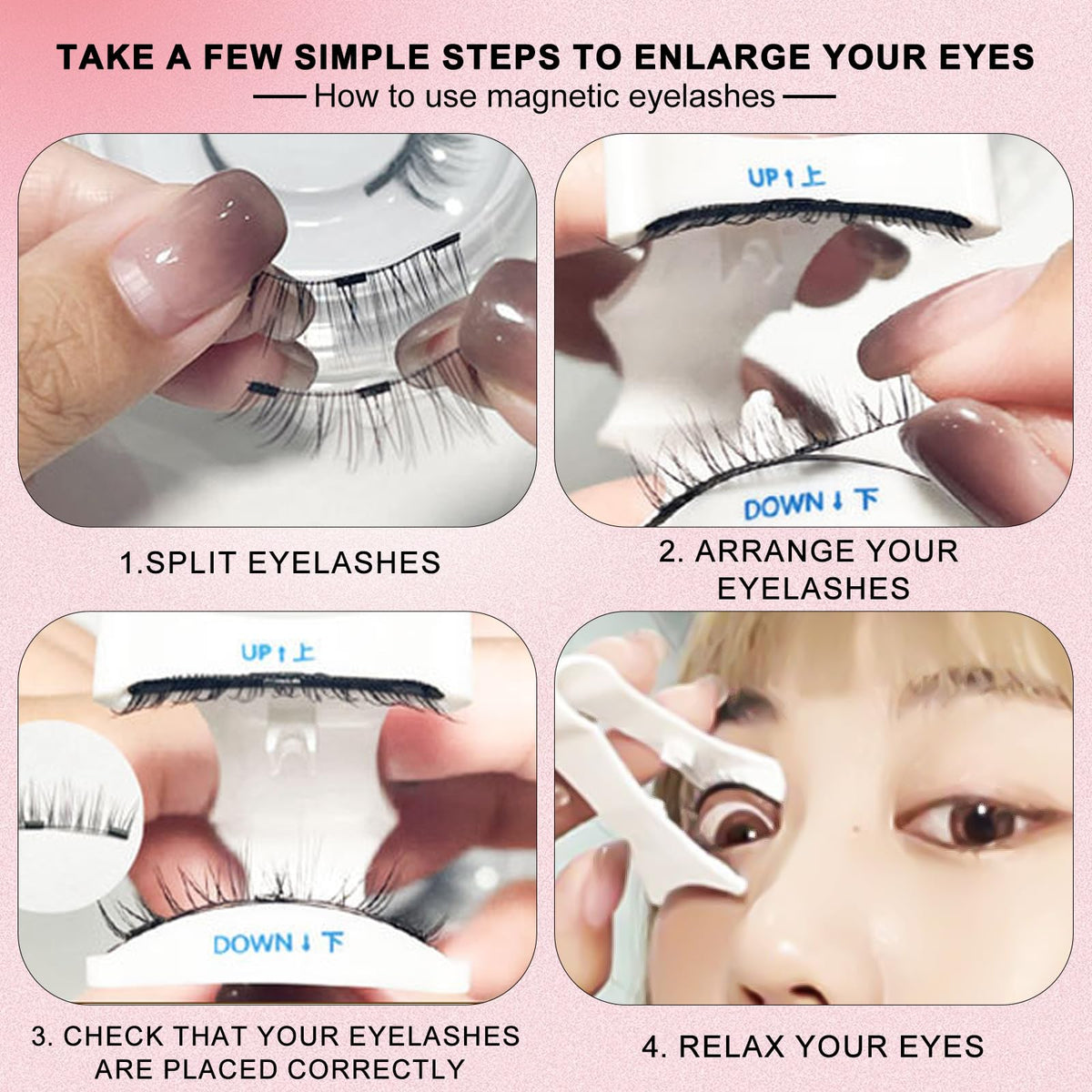 lafo Magnetic-Eyelashes Natural Look, 2 Pairs Reusable Magnetic Lashes Kit with Applicator, No Glue Needed, Natural Magnetic Eyelashes, Easy to Wear and Remove 2 Pairs