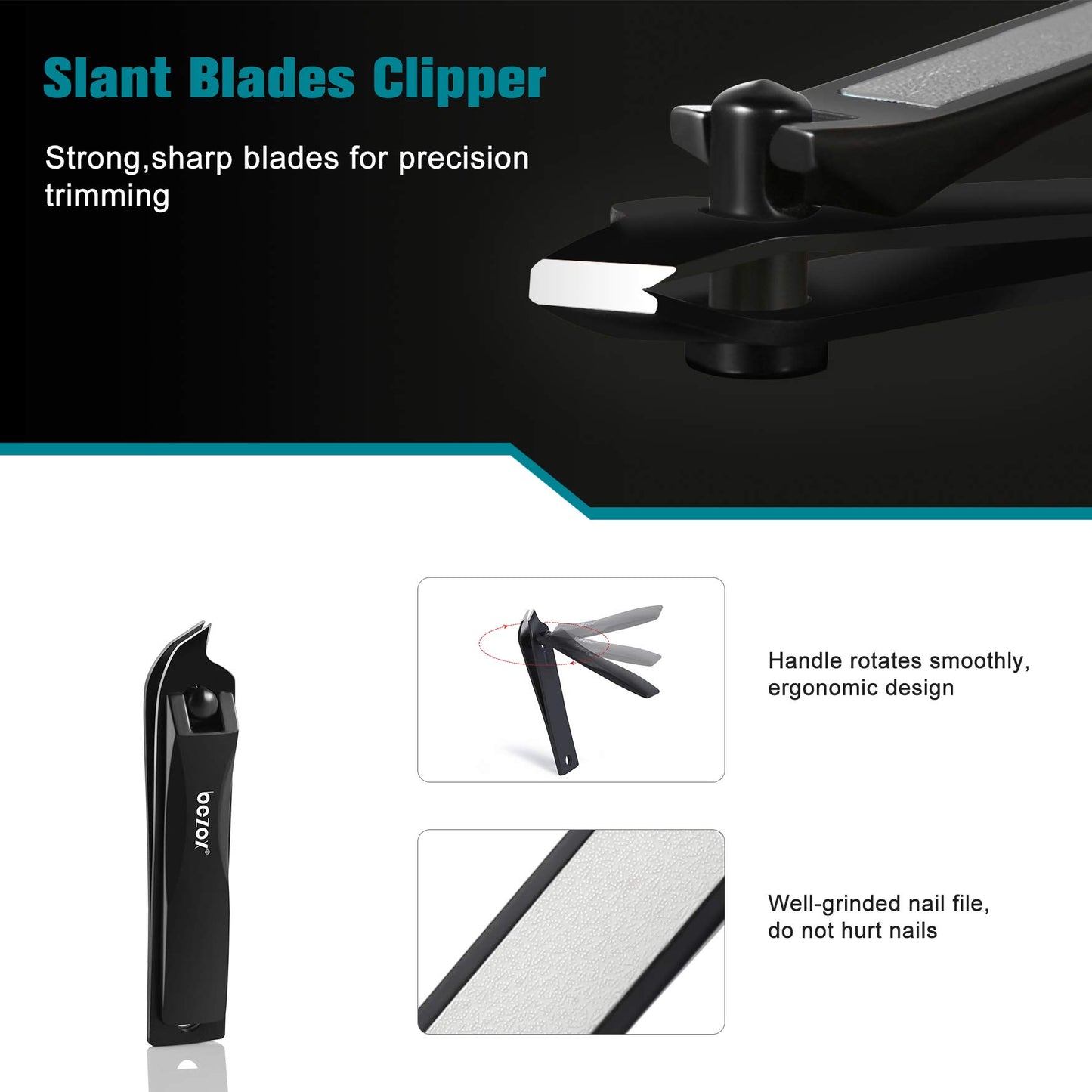 BEZOX Nail Clippers 3 Pcs - Heavy Duty Stainless Steel Straight Toenail Clippers for Thick Fingernail Toenail, Curved Blade Nail Cutters For shape Nail，Slant nail nipper for Trim Nail，Remove Cuticle