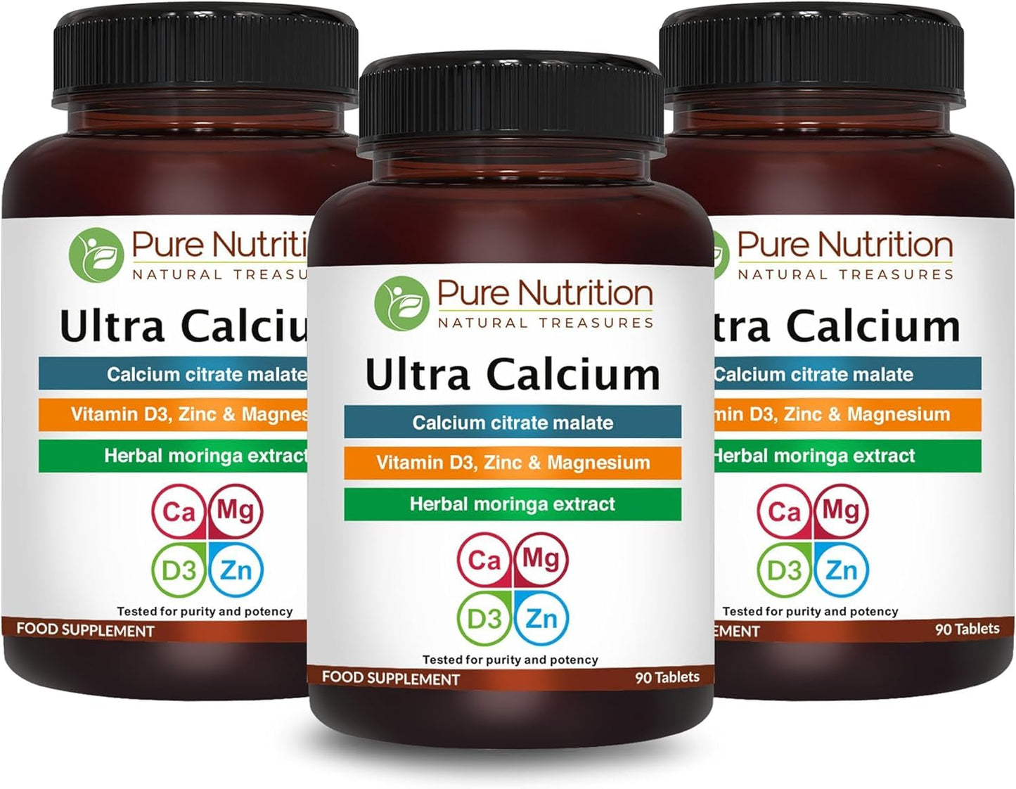 PURE NUTRITION NATURAL TREASURES Pure Nutrition Ultra Calcium 1000mg with VIT D3 + K2 | 90 Tab | Highly absorbable Calcium Supplement with Calcium Citrate Malate, VIT D3, K2 (90 Count (Pack of 3))