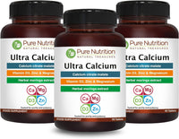 PURE NUTRITION NATURAL TREASURES Pure Nutrition Ultra Calcium 1000mg with VIT D3 + K2 | 90 Tab | Highly absorbable Calcium Supplement with Calcium Citrate Malate, VIT D3, K2 (90 Count (Pack of 3))