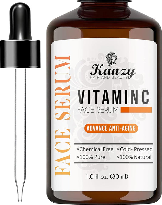 KANZY HAIR AND BEAUTY Kanzy Vitamin C Serum for Face with 20% Hyaluronic Acid 30 ml Discoloration Correcting Serum for Even Tone Complexion to Boost Skin Collagen and Elasticity Face Serum for Women & Men