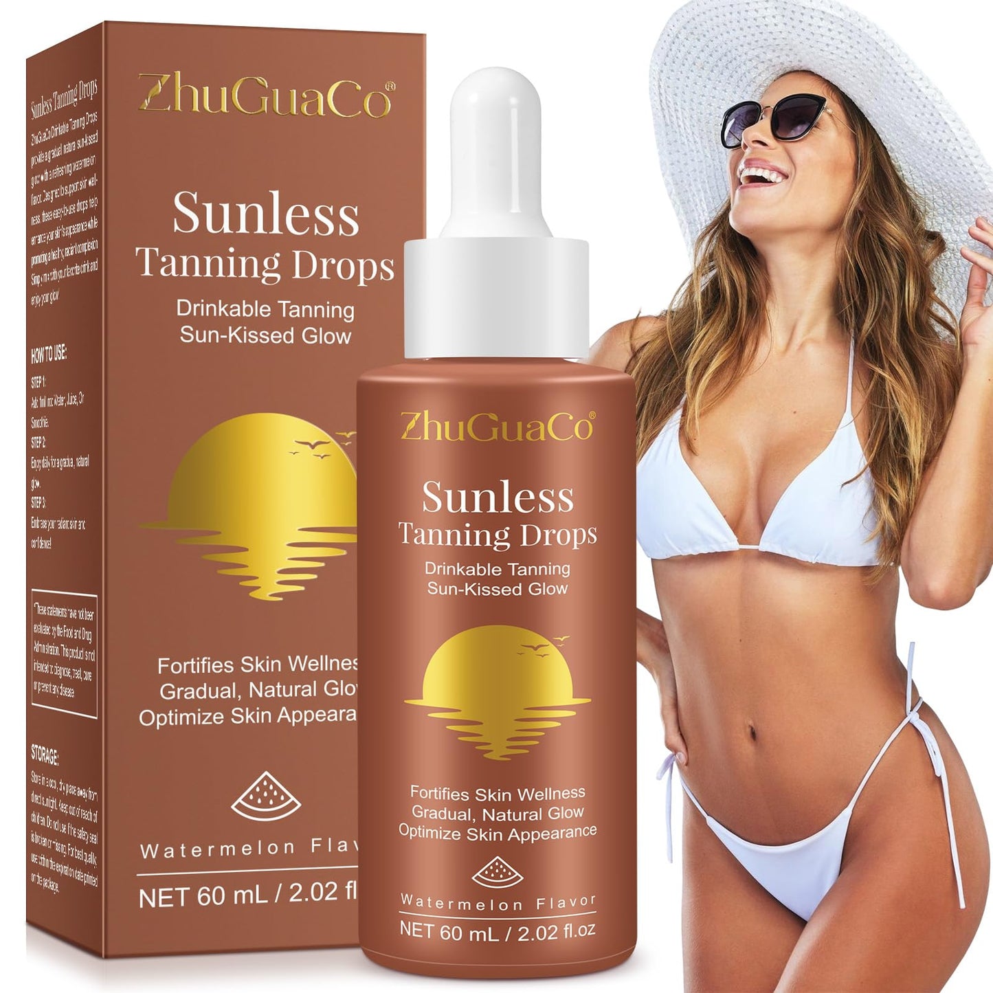 Tanning Drops Drink, Drinkable Tanning Drops, Enhancing Your Natural Skin Tone for a Genuine, Sun-Kissed Glow, Nourishing Self-tanning tan enhancer drops 60ml