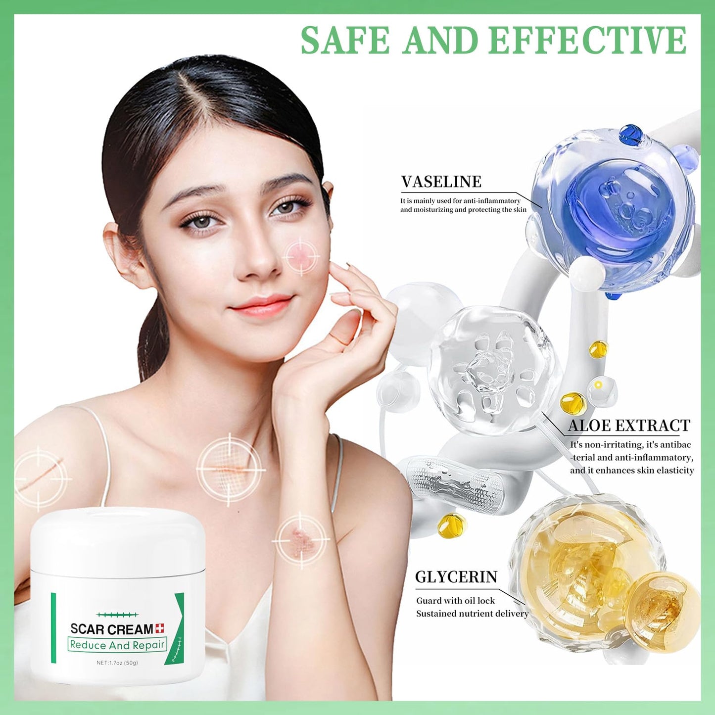 Scar Removal Cream for Face & Body - Treatment for New Scars, Stretch Marks, Acne Spots & C-Sections Treatment Cream, 50g, Natural Formula for Face and Body, Reduces Old and New Scars