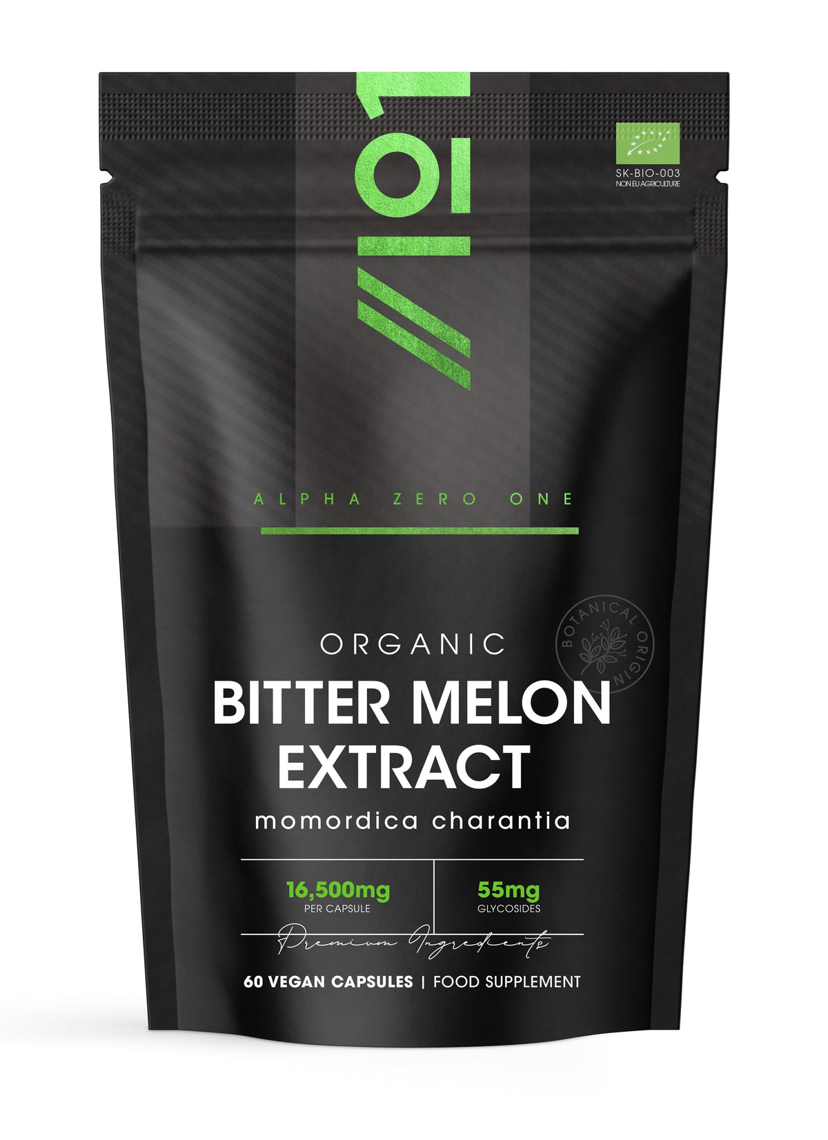 ALPHA01 Organic Bitter Melon Extract 16,500mg (Karela) – 55mg Momordica Glycosides – 60 Vegan Capsules (2 Months Supply) – Resealable and Recyclable Pouch by Alpha01